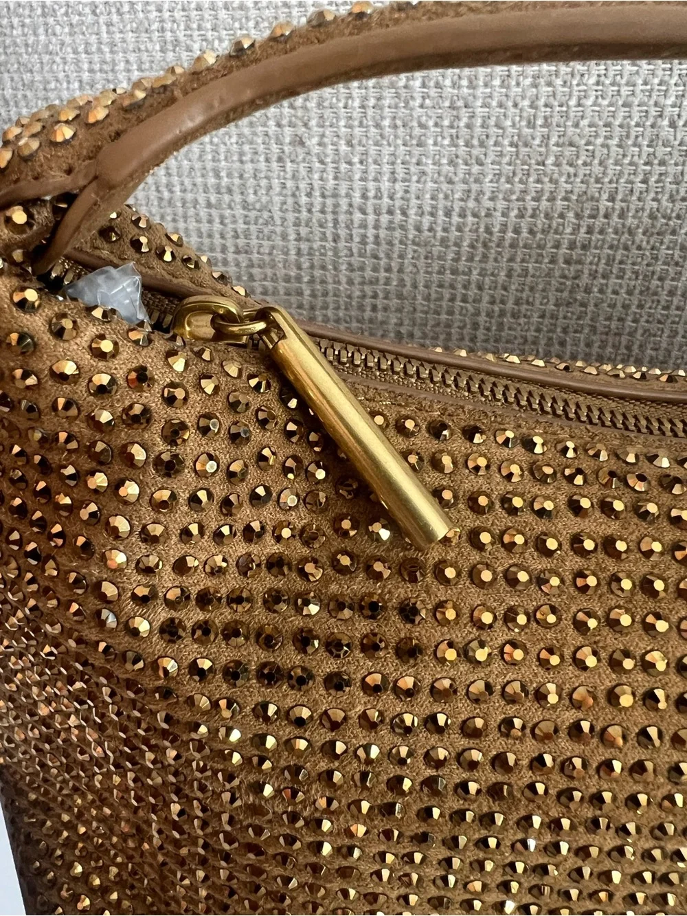 Mango Mini Top-Handle Bag in Metallic Gold Rhinestone clutch evening